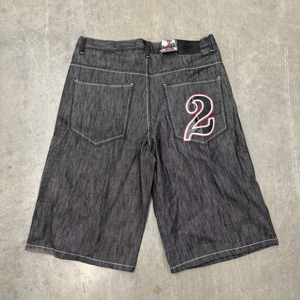 Vintage Y2K KM King Maker Shorts Size 36 NWT Design Black Denim Mens